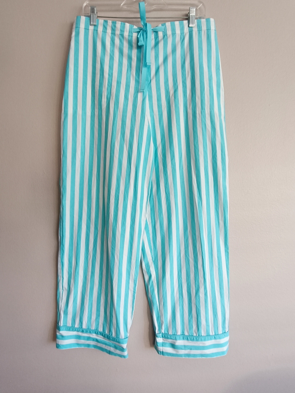 Lilly Pulitzer Mint Teal Striped Cotton Pajama Lounge Pants Size M EUC